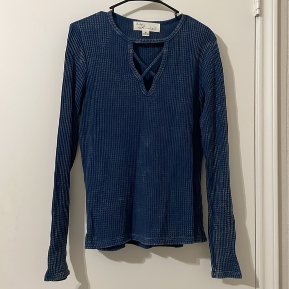 Vintage Havana Blue Fitted Cut Out Long Sleeve Top Size M - Picture 1 of 6